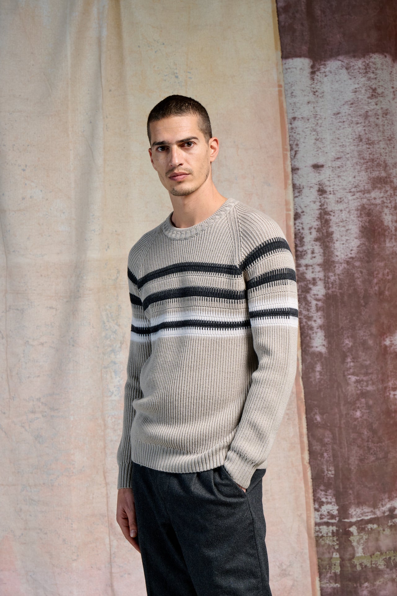 Girocollo Righe Merinos Super 100's 2/30