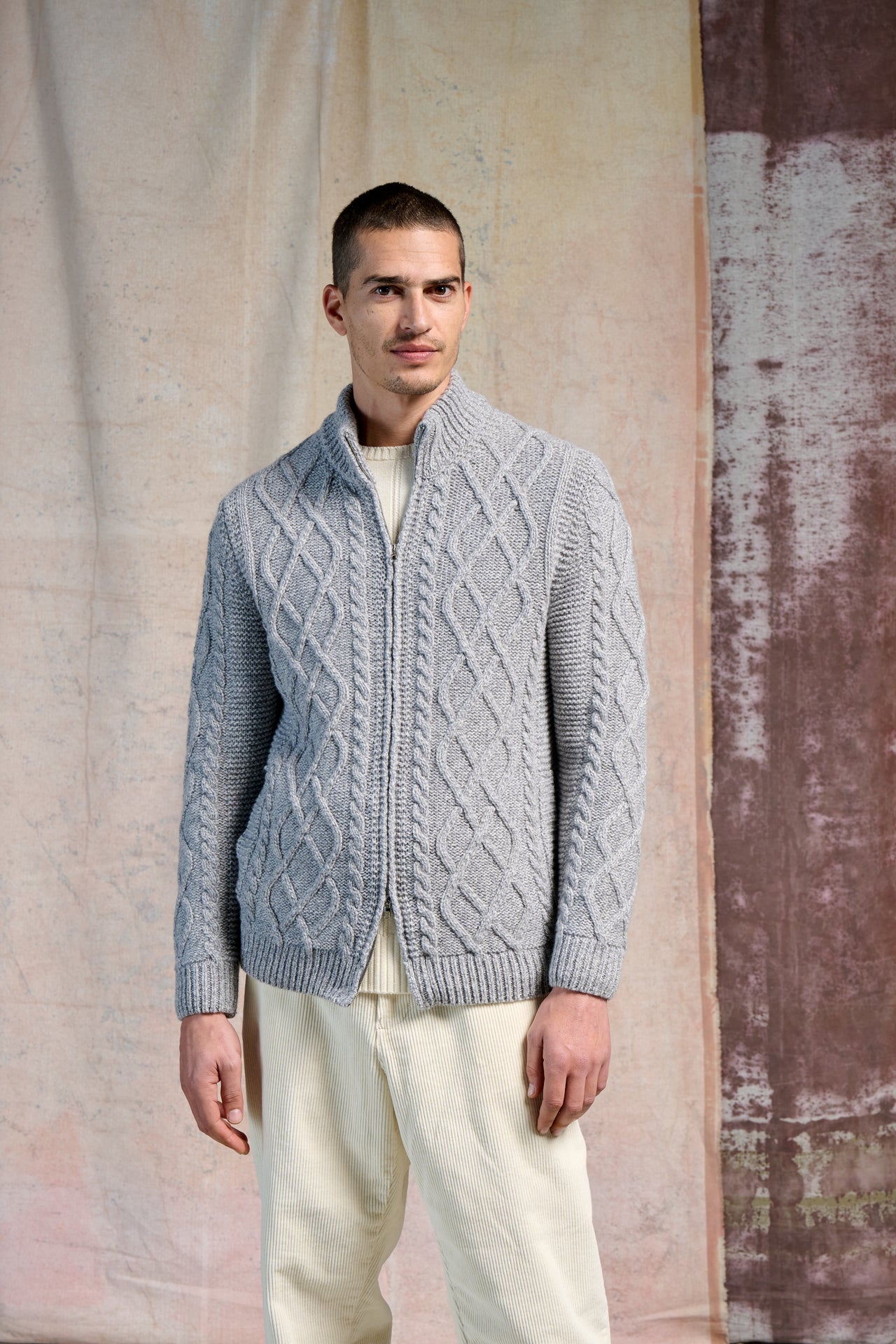 Full Zip Trecce Aran Silte Moulinè 3/15
