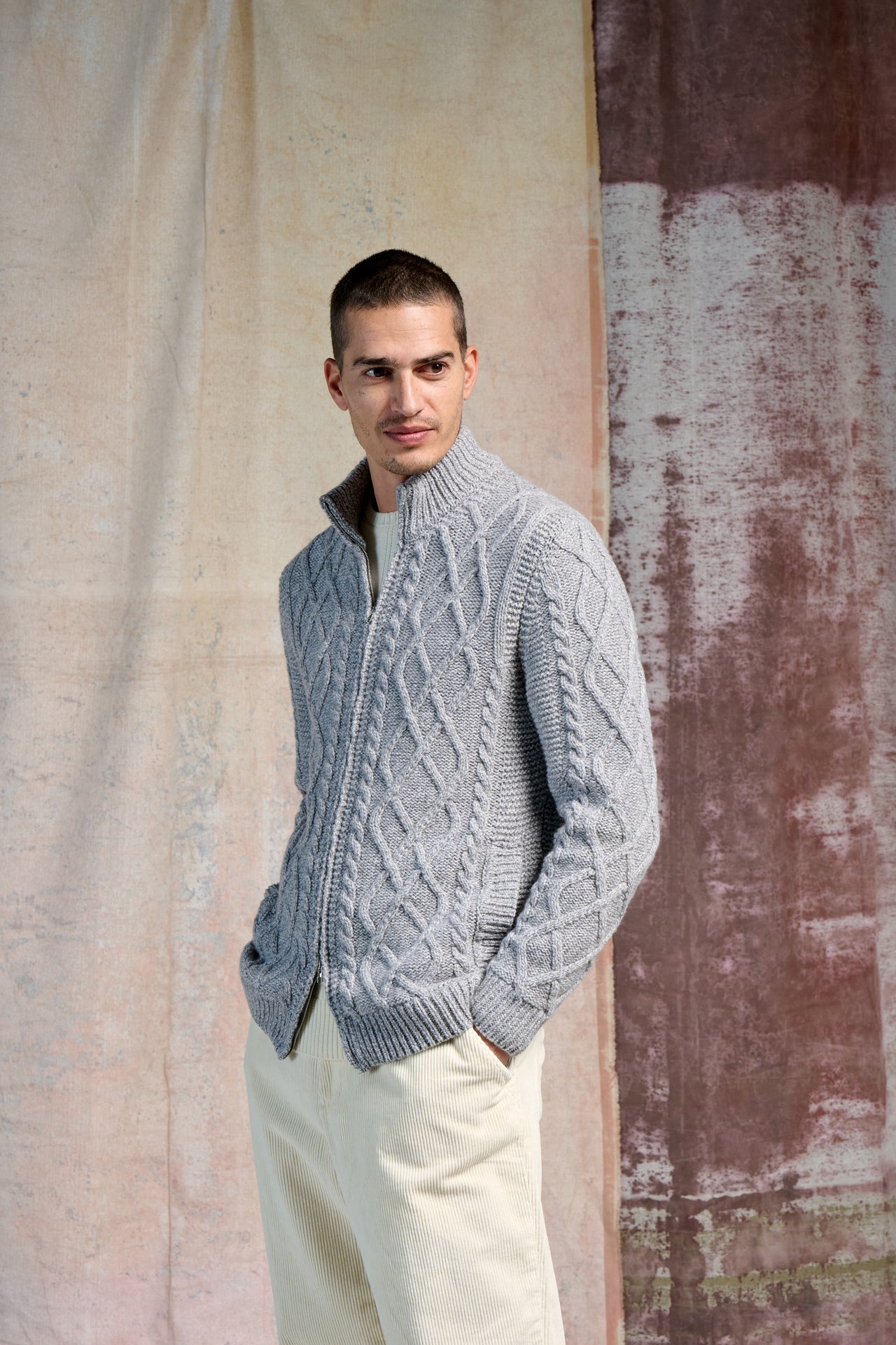 Full Zip Trecce Aran Silte Moulinè 3/15