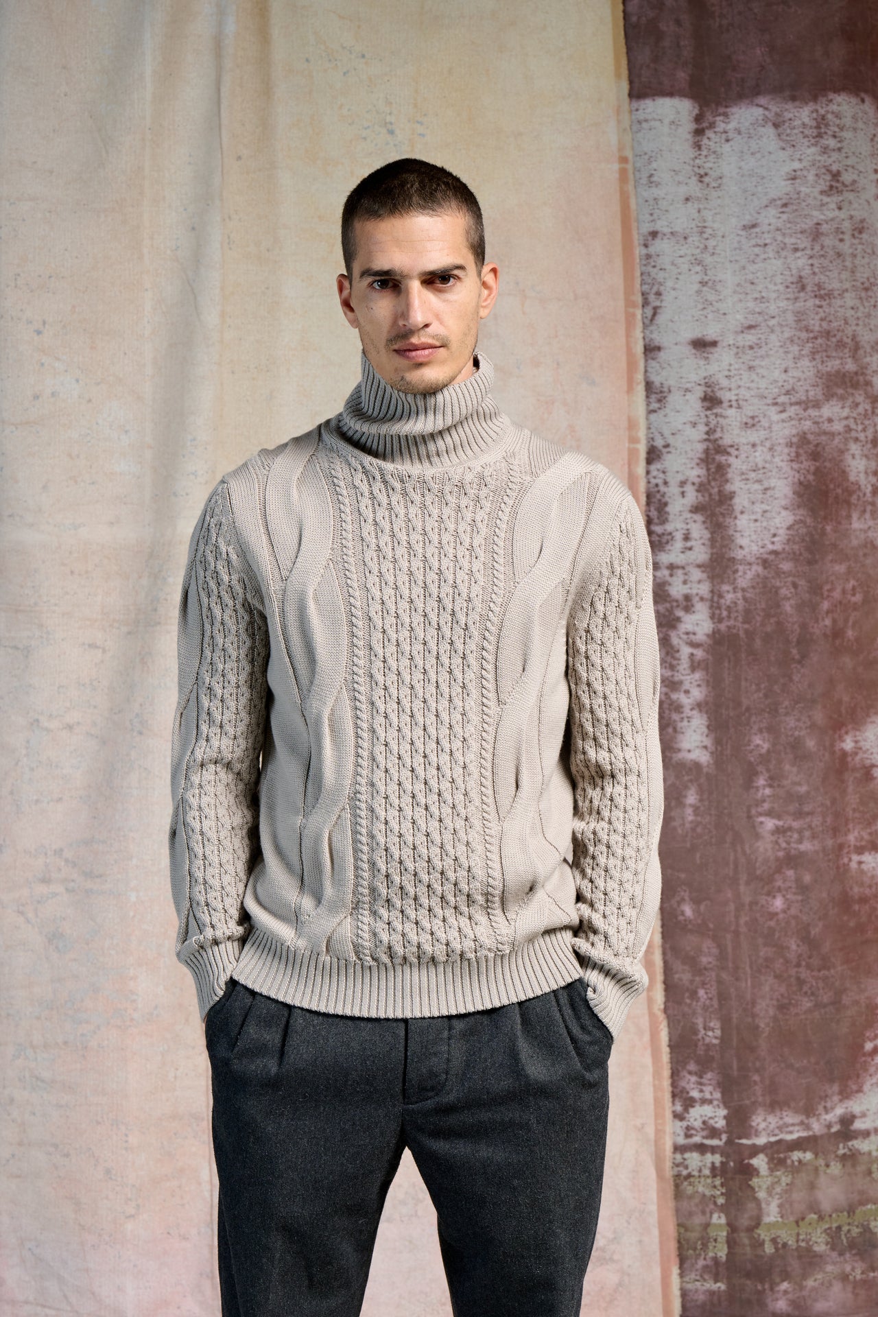 Girocollo Polo Gessato Merinos Super 100's 2/30